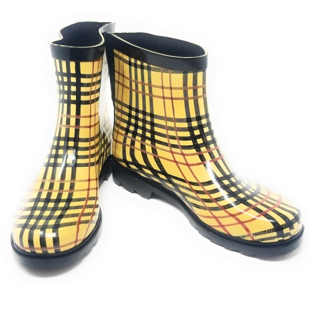 Women's Rain Boots, #3163, Checkers Rubber Ankle Rainboots, Size 6